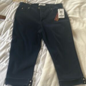 Indigo blue shorts rhinestone five pockets zipper fly true slim jeans